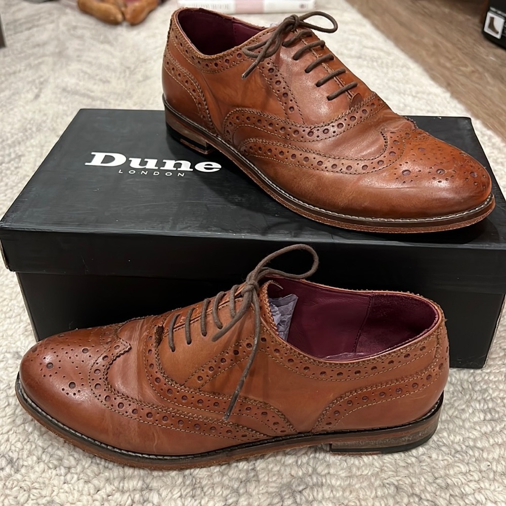 Dune London tan leather wingtip shoes
